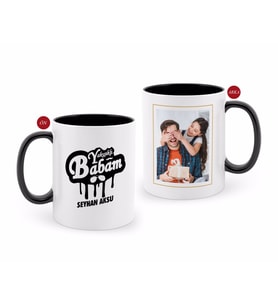 BK Gift Kişiye Özel Babalar Günü Hediyesi Fotoğraflı Siyah Beyaz Kupa Bardak-87