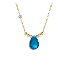Demas Gold  Pirlanta 14 Ayar Altin Dorikalı Light Safir Renkli Damla Taşlı Kolye (Sarı)