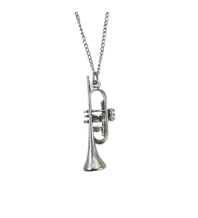 Trompet Figürlü Metal Kolye – Unisex - Müzik Temalı Aksesuar 60 cm Zincir (Gümüş)