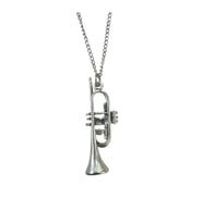 Trompet Figürlü Metal Kolye – Unisex - Müzik Temalı Aksesuar 60 cm Zincir (Gümüş)