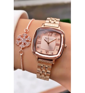 Ferruci Marka Rose Gold Renk Çelik Kordon 2 Yıl Garantili Kadın Kol Saati - Bileklik Hediyeli