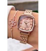 Ferruci Marka Rose Gold Renk Çelik Kordon 2 Yıl Garantili Kadın Kol Saati - Bileklik Hediyeli