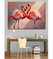 Birbirine Sarılan Pembe Flamingo Çifti Dekoratif Kanvas - Mdf Ahşap Tablo