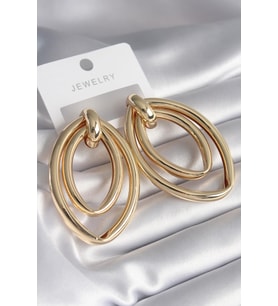 Pirinç Gold Renk Oval Model Kadın Küpe
