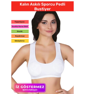Özel Üretim Esnek Rahat Sıkılaştırıcı Toparlayıcı Şekillendirici Kalın Askılı Sporcu Pedli Bustiyer (Beyaz)