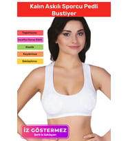Özel Üretim Esnek Rahat Sıkılaştırıcı Toparlayıcı Şekillendirici Kalın Askılı Sporcu Pedli Bustiyer (Beyaz)