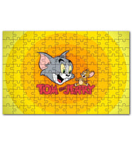 Cakapuzzle Tom ve Jerr Logo Sarı Zeminde, Puzzle Yapboz MDF (Ahşap) (120 Parça)