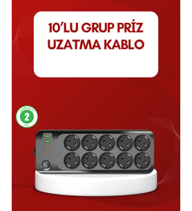 Usb Type-C Destekli 10’Lu Grup Priz Termal Korumalı 2M Kablo 2500W - Lisinya