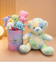 Gökkuşağı Pastel Rüyası Peluş Ayıcık Buketi Peluş Ayıcık
