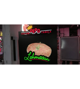Lahmacun Görselli Yazılı Tabela 3D Led Neon Etkili Işıklı Tabela 30X45 CM Tek Taraflı