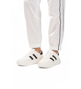 Ayakmod Siyah Beyaz Yüksek Taban Bağcıklı Unisex Sneaker DVS-01 Z (Beyaz-Siyah)