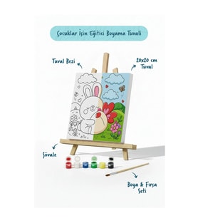 Sevimli Tavşan Boyama Tuvali – Şövaleli Boya Seti 20x20