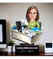 Kişiye Özel Rapor Hazırlayan Çalışan Kadın Karikatürlü Biblo