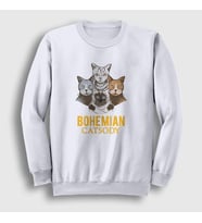Presmono Unisex Beyaz Bohemian Catsody Queen Kedili Sweatshirt 423023tt (Beyaz)