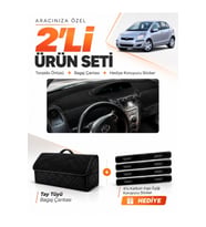TOYOTA YARİS (2005-2013) Uyumlu Torpido Örtüsü + Tay Tüyü Bagaj Çantası + Sticker Seti - Siyah
