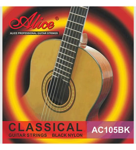 Alice AC105BK-H Klasik Gitar Tel Seti - Siyah Naylon (Tasarım Seri - Hard Tension)  Siyah Naylon Tizler, Sıcak ve Dolgun Tını, Kararmaya Karşı Dayanıklı  Ölçü: 4/4 Klasik Gitarlar İçin (6'lı Tam Takım Set)