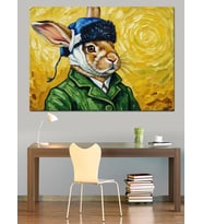 Van Gogh Kıyafetli Tavşan Dekoratif Kanvas - Mdf Ahşap Tablo