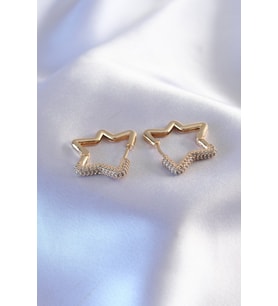 Gold Renk Zirkon Taşlı Yıldız Model Kadın Küpe - TJ-BKP7236