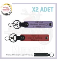 Motosiklete Hediyelik, İsim Plaka ve 0 Rh (-) Kan Grubu, x2' li Deri Anahtarlık, Nar Çiçeği-Mor-Syh (Çok Renkli)
