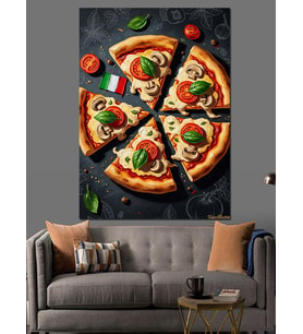Pizza Dilimleri Ve Taze Malzemeler Dekoratif Kanvas - Mdf Ahşap Tablo