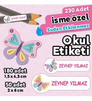 Kelebek Temalı Kişiye Özel İsimli Defter Kalem Okul Etiketi, Yırtılmaz PVC Etiket, Sudan Etkilenmez (Beyaz)