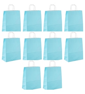 Büküm Saplı Kraft Kağıt Karton Hediyelik Çanta Poşet Torba - Mavi - 25x31 Cm. - 10 Adetlik 1 Paket