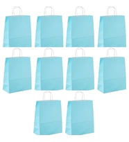 Büküm Saplı Kraft Kağıt Karton Hediyelik Çanta Poşet Torba - Mavi - 25x31 Cm. - 10 Adetlik 1 Paket