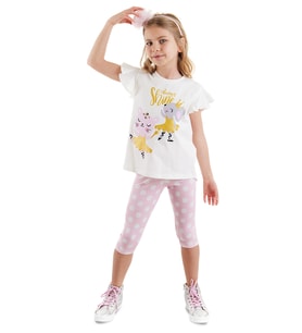 Balerin Hayvanlar Kız Çocuk T-shirt Tayt Takım (Pembe)
