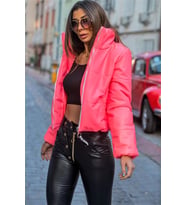 Markano Pembe Dik Yaka Kısa Deri Şişme Mont