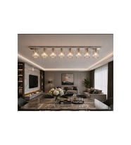 150 cm 8’li Krom Kaplama Kristal Taşlı Cam Modern Tavan Avizesi E27 Metal Gövde Uzun Salon Yemek Masası Avizesi