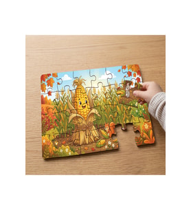 Tarlada Mutlu Mısır ve Fareler Tasarımlı 24 Parça Ahşap Çocuk Puzzle