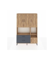 Arges Dolap 7 Raflı 2 Çekmeceli 4 Kapaklı 132x30x195 Çam-Çam/Antrasit