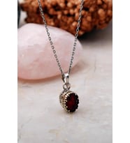 Kök Yakut Taşlı Elişi Gümüş Kolye 6815 (Bordo)
