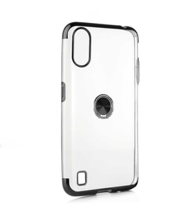Galaxy A01 Kılıf Zore Gess Kenarları Renkli Yüzük Aparatlı Kılıf (Siyah)