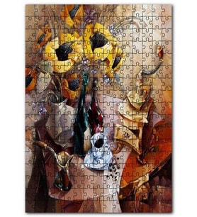 Cakapuzzle Şarap Kahve Çiçekler ve Müzik Kutusu Puzzle Yapboz MDF (Ahşap) (120 Parça)