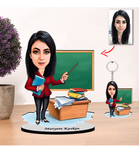 Kisiye Özel Karikatür kadın Öğretmen Biblo ve anahtarlık 2