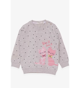 Breeze Kız Bebek Sweatshirt Mutlu Kedicikler 4 Ay-1.5 Yaş, Bej Melanj