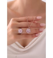 Gümüş Mulan Çiçeği Kolye & Yüzük Seti - 925 Ayar Gümüş Set
