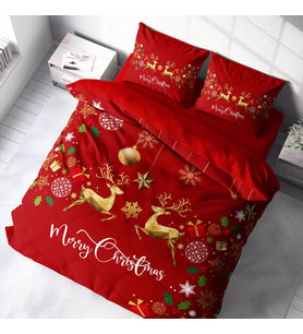 Monohome Yılbaşı Süsü Merry Christmas Çift Kişilik 3D Nevresim Takımı Pamuk Saten (Çok Renkli)