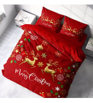 Monohome Yılbaşı Süsü Merry Christmas Çift Kişilik 3D Nevresim Takımı Pamuk Saten (Çok Renkli)