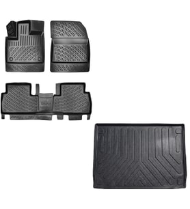 Peugeot Rifter 2019 Sonrası  3D Havuzlu Paspas (Katlanabilir Ön Yolcu Koltuğu)  + Demirsiz Bagaj Havuzu Set (Siyah)