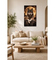 Tam Renk Premium Seri Altın Dolunay Kurt Alfa Kurt Modern Loft Dekoratif Kanvas Duvar Tablosu