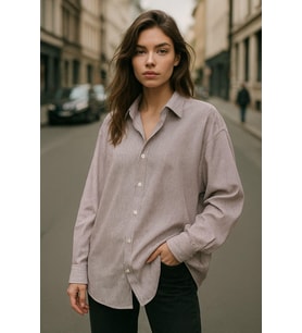 Kadın Bordo Çizgili Beyaz Oversize Gömlek Over Fit Relaxed Gömlek