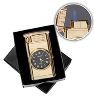 Kişiye Özel Işıklı Saatli  Gold Renk Çakmak Hediye Kutulu