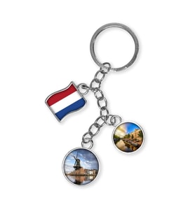 Hollanda Üçlü Epoksi Metal Çift Taraflı Damla Anahtarlık Holland