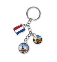 Hollanda Üçlü Epoksi Metal Çift Taraflı Damla Anahtarlık Holland (Çok Renkli)