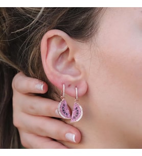 Zirkon Taşlı Rose Gold Kaplama Karpuz Gümüş Küpe