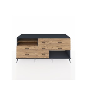 Kronos Konsol 2 Raflı 7 Çekmeceli  220x59x99 Antrasit-Çam/Çam