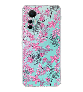 Xiaomi Mi 12 Lite Uyumlu Kapak Floral Pembe Tasarımlı Şeffaf  Silikon Kılıf