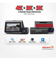 TECHSMART 3 Kanal 4K + 2K + 2K Araç İçi Kamera ADAS BSD WiFi GPS Gece Görüş Park Modu